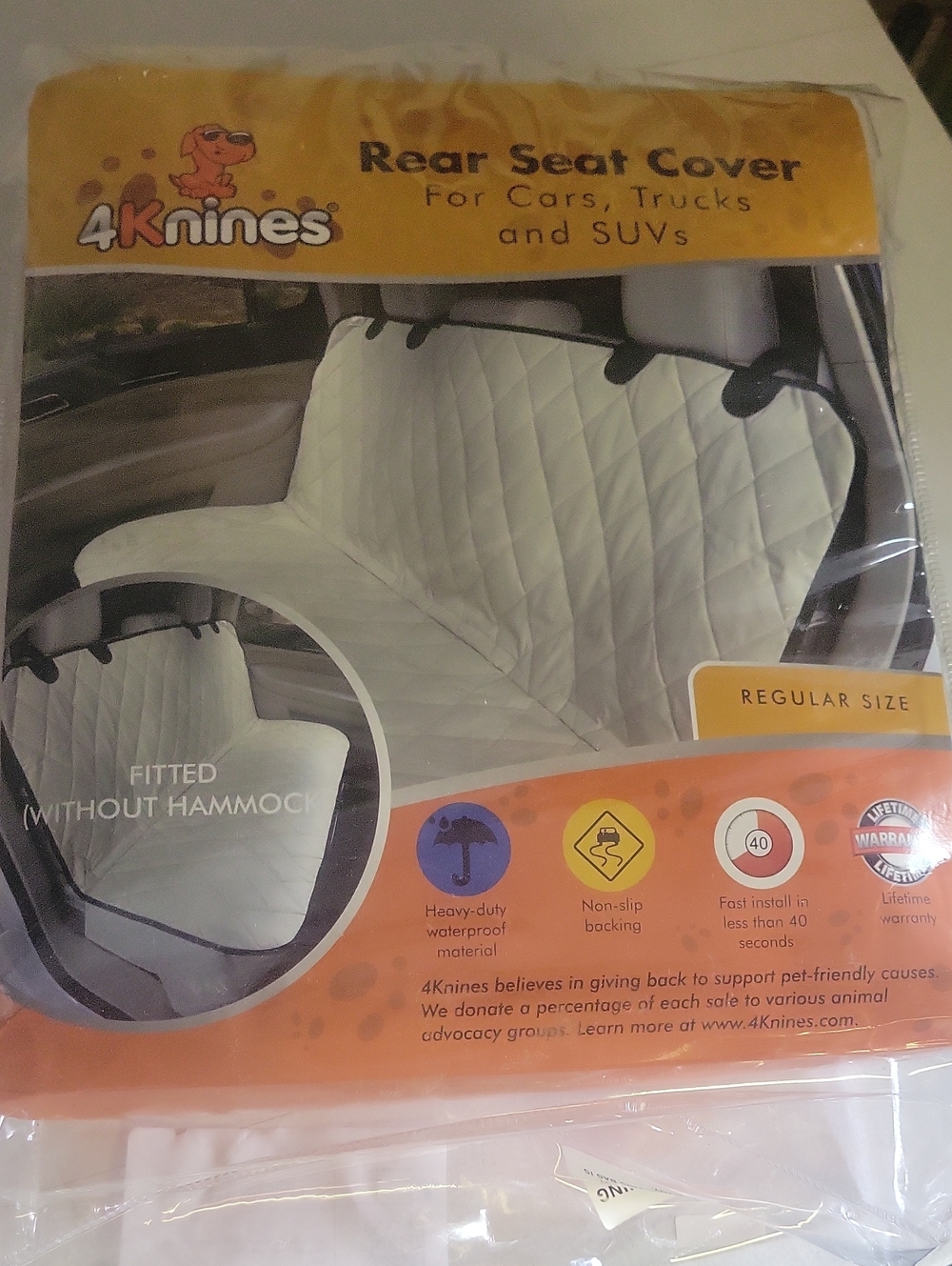 4Knines Rear Seat Cover - White Quilted Car Seat Protector